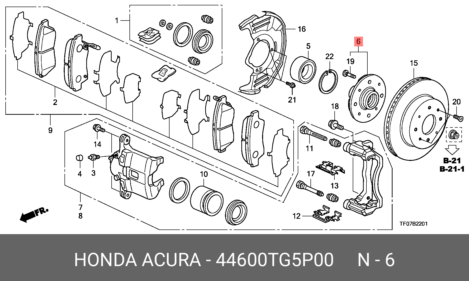 Ступица колеса переднего - Honda 44600-TG5-P00