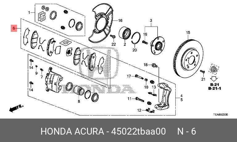 Колодки тормозные дисковые | перед | - Honda 45022-TBA-A00