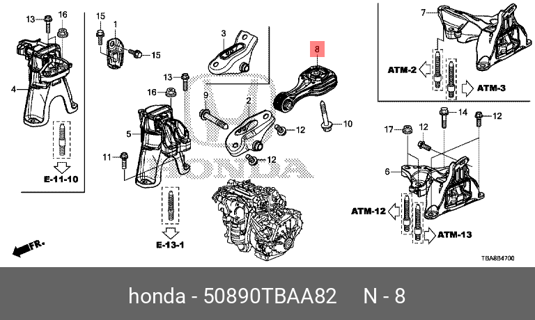 Опора ДВС задняя (косточка) Honda Civic x 1.5t 16> - Honda 50890-TBA-A82