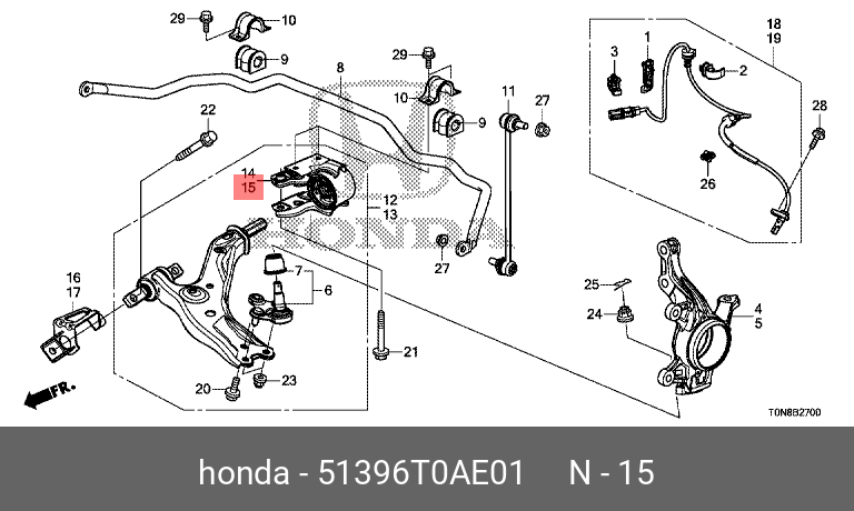 Рычаг подвески - Honda 51396-T0A-E01