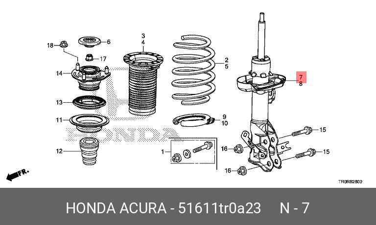 Блок амортизатора, прав. передн.  удар - Honda 51611-TR0-A23