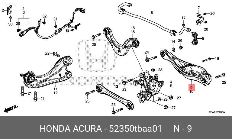 Задний нижний правый рычаг honda civic x 16> - Honda 52350-TBA-A01