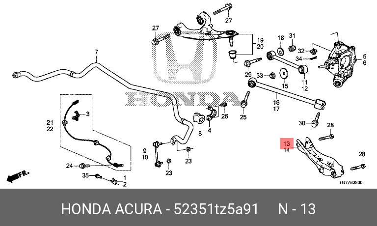 Рычаг нижний правый - Honda 52351-TZ5-A91