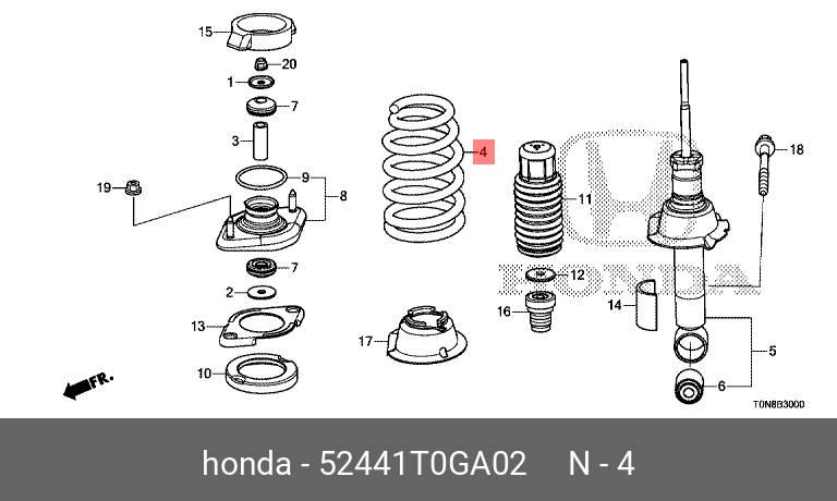 Пружина задняя - Honda 52441-T0G-A02