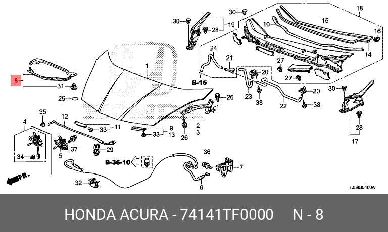 Упор капота - Honda 74141-TF0-000