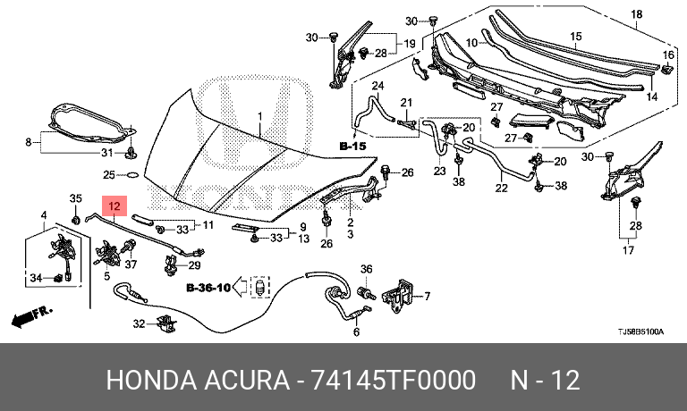 Упор капота - Honda 74145-TF0-000