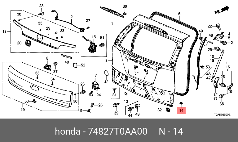 Упор крышки багажника - Honda 74827-T0A-A00