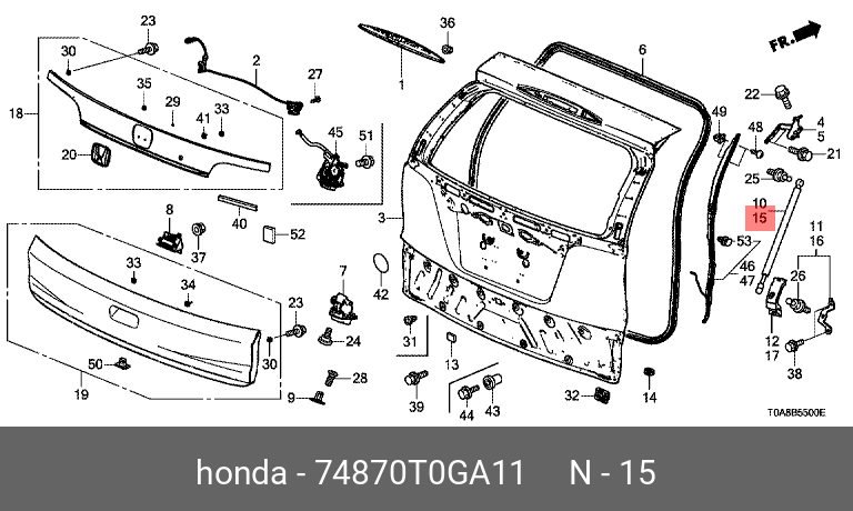 Упор крышки багажника - Honda 74870-T0G-A11