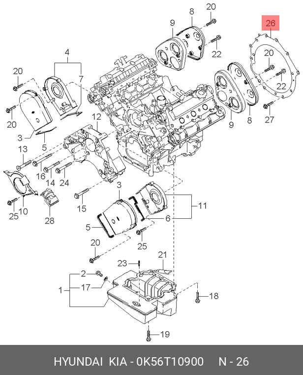 Прокладка двигателя - Hyundai/Kia 0K56T10900