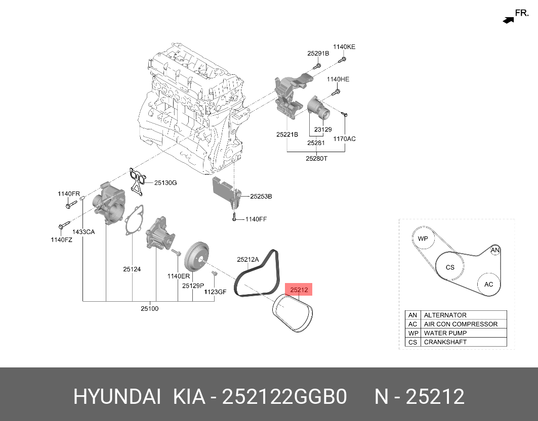 Приводной ремень двс l=90см - Hyundai/Kia 252122GGB0