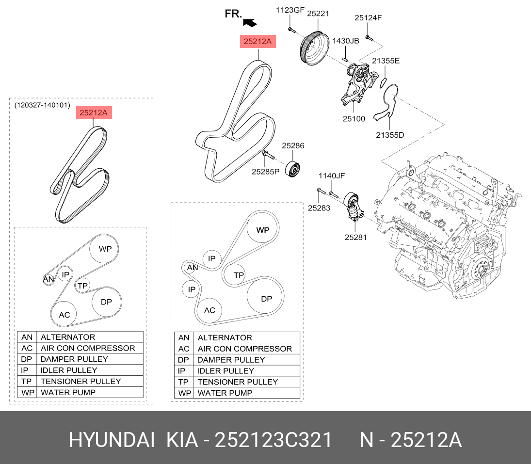 Приводной ремень грм l=105см - Hyundai/Kia 252123C321