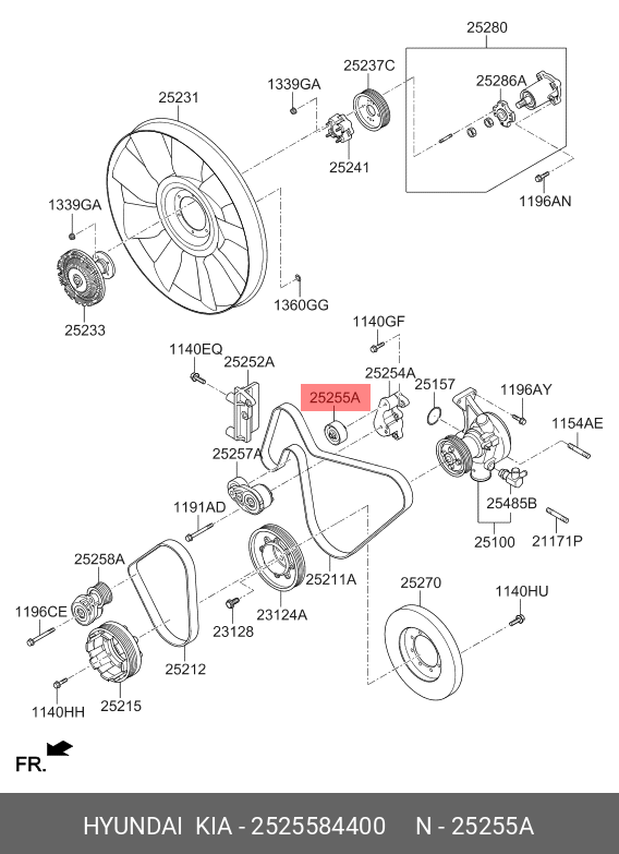 Шкив натяжителя ремня грм - Hyundai/Kia 2525584400