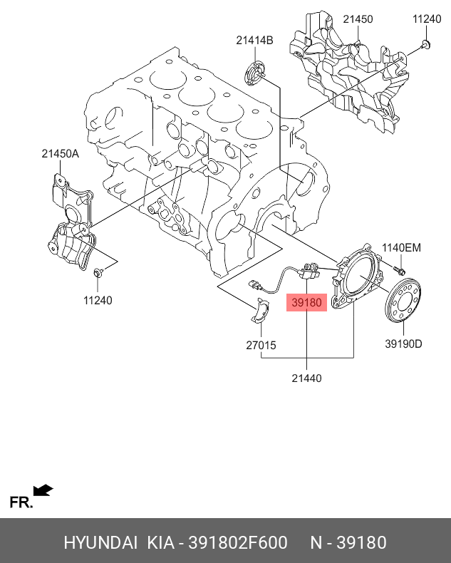 Датчик положения коленвала - Hyundai/Kia 391802F600