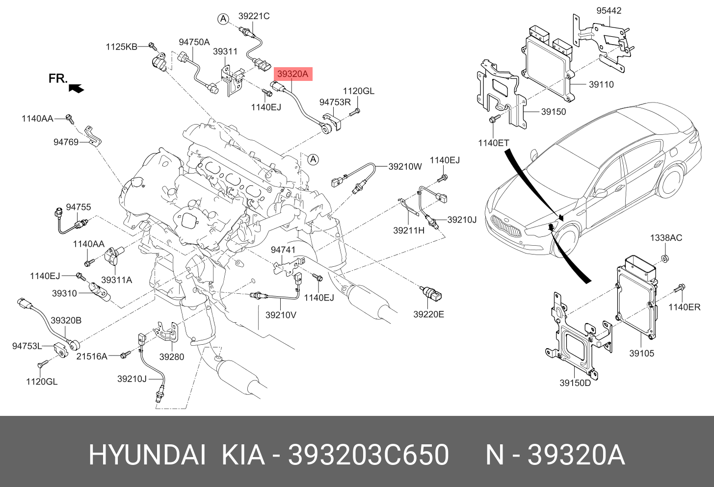 Датчик детонации двигателя - Hyundai/Kia 393203C650