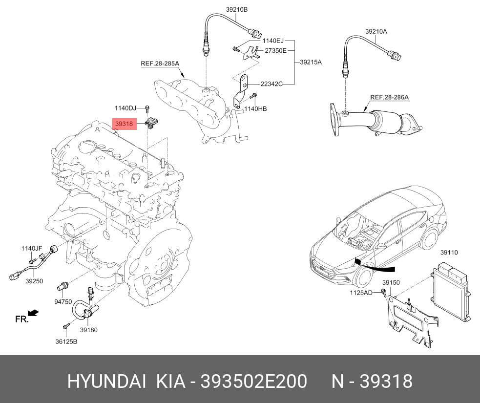 Датчик положения распредвала - Hyundai/Kia 393502E200