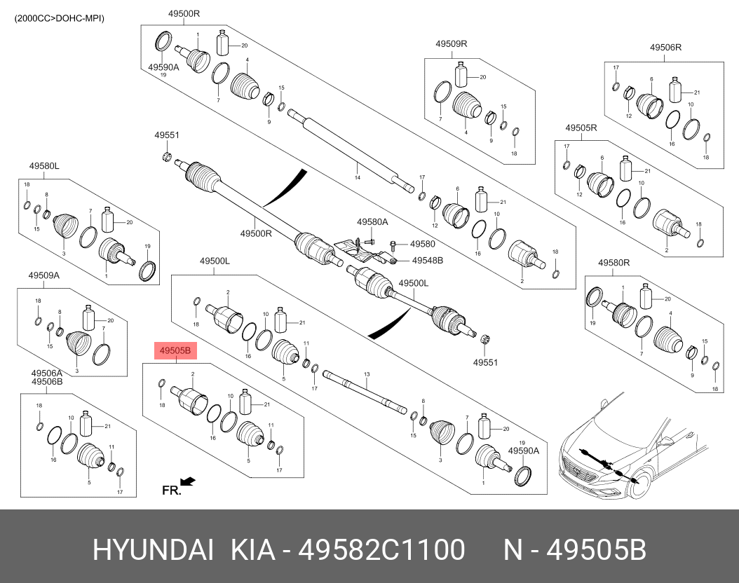 Шрус внутренний | перед лев | - Hyundai/Kia 49582C1100