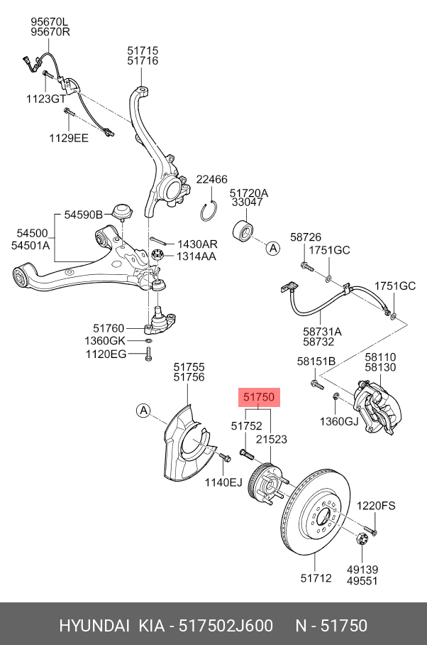Схема задней ступицы Хендай Санта Фе Классик. 5175207000 Шпилька переднего колеса. 517502j600.