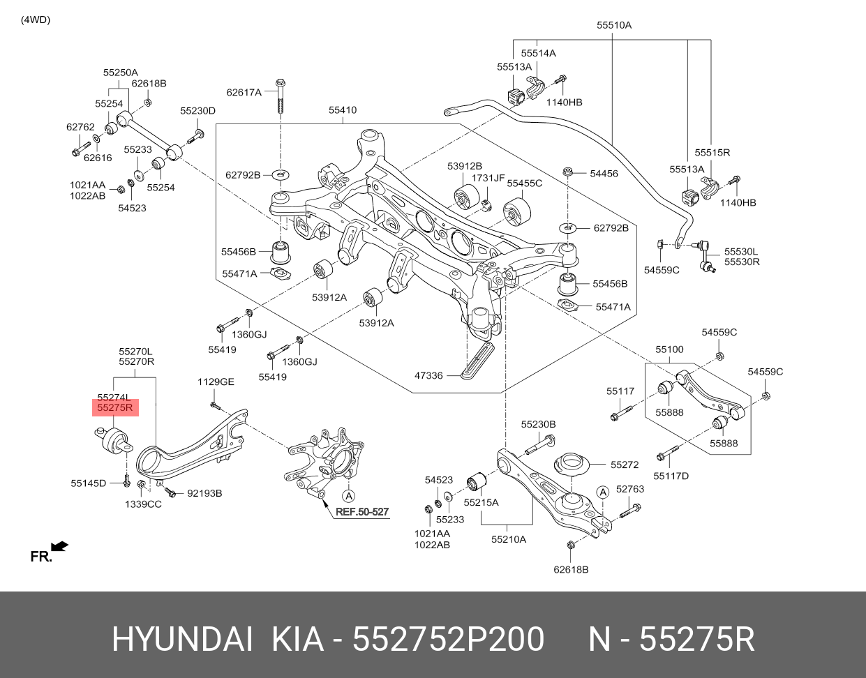 Сайлентблок рычага подвески | зад прав | - Hyundai/Kia 552752P200