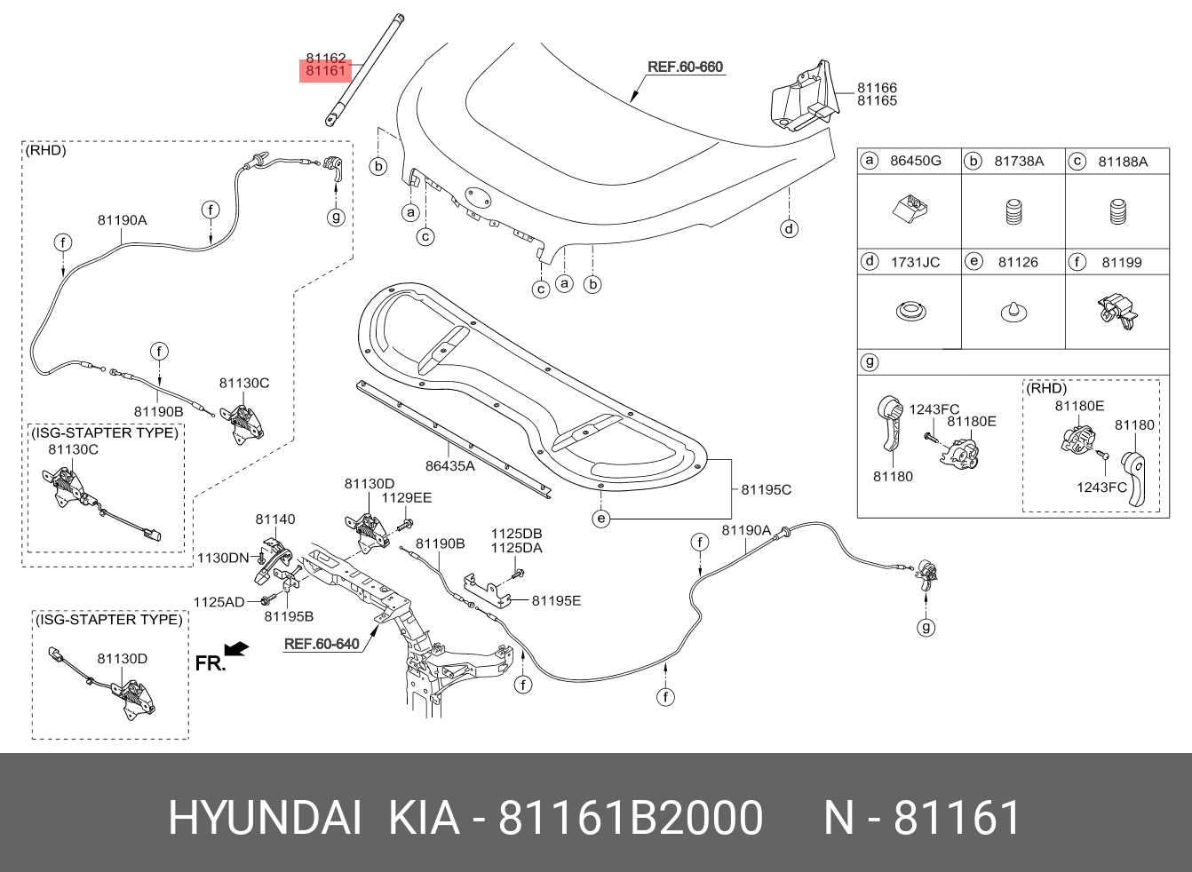Амортизатор капота  - Hyundai/Kia 81161B2000