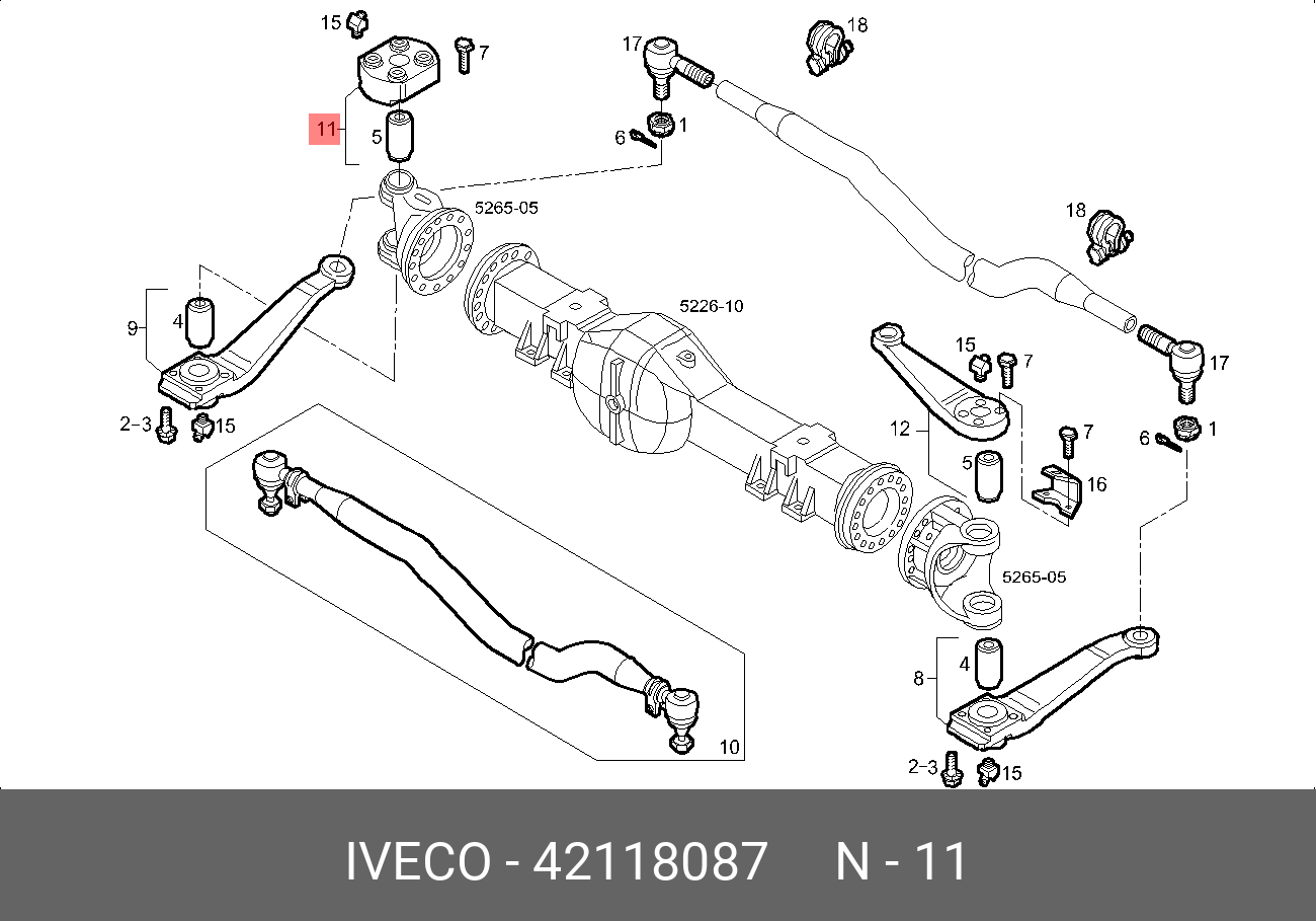Рычаг правый верхний trakker со шкворнем в сборе - Iveco 42118087