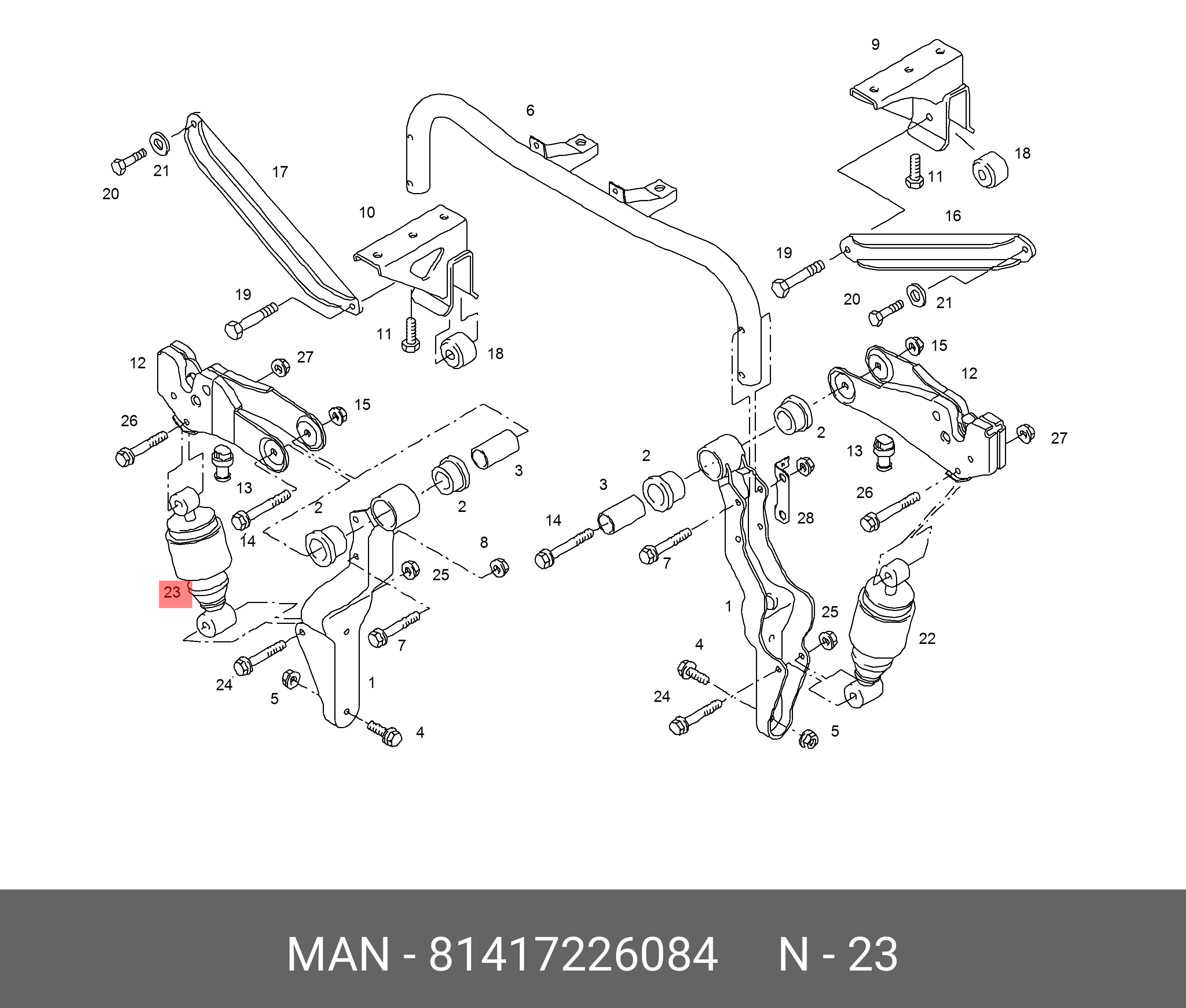 Амортизатор кабины задний (пневм.) rh - MAN 81417226084