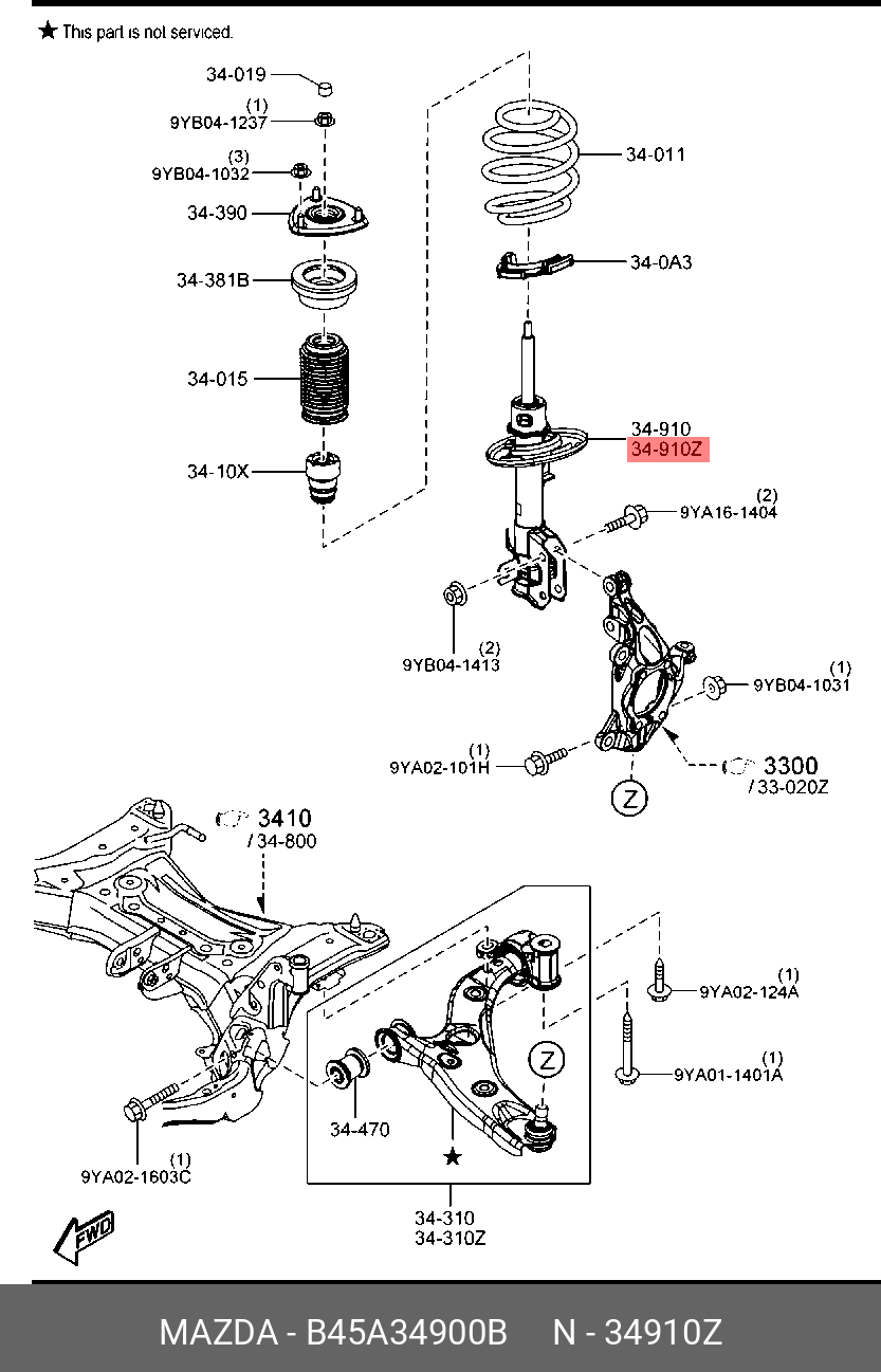 Амортизатор подвески | перед лев | - Mazda B45A34900B