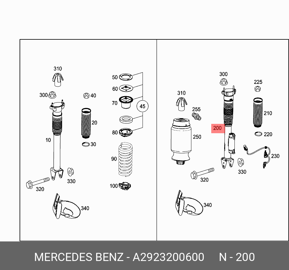 Амортизатор подвески - Mercedes A2923200600