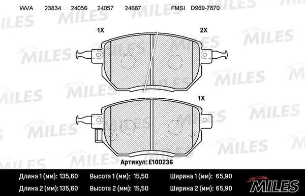 Колодки тормозные infiniti fx35/45 03-/nissan murano 05- передние - Miles E100236