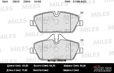 Колодки тормозные BMW e81/e87/mini cooper 04- передние - Miles E100275