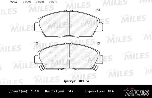 Колодки тормозные передние, honda accord/prelude 93-98, ( Смесь Semi-Metallic, ISO 9001 ). - Miles E100324