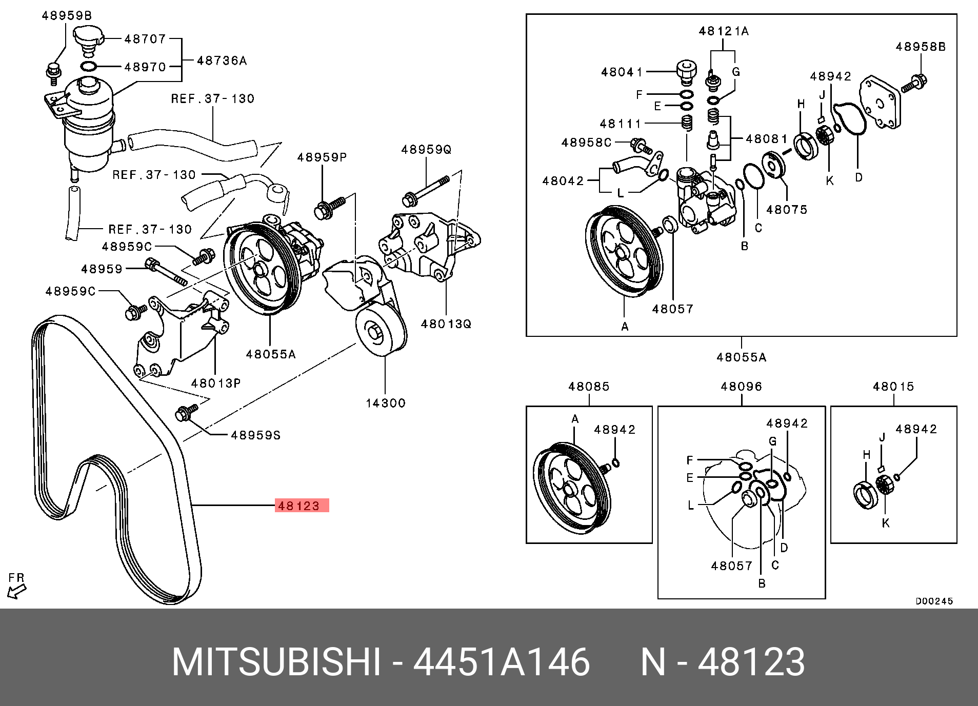 Ремень привода насоса гур - Mitsubishi 4451A146