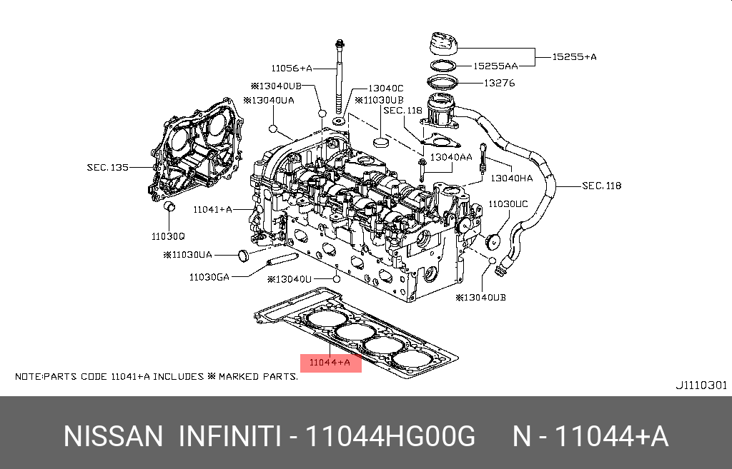 Прокладка головки блока V37 - Nissan 11044-HG00G