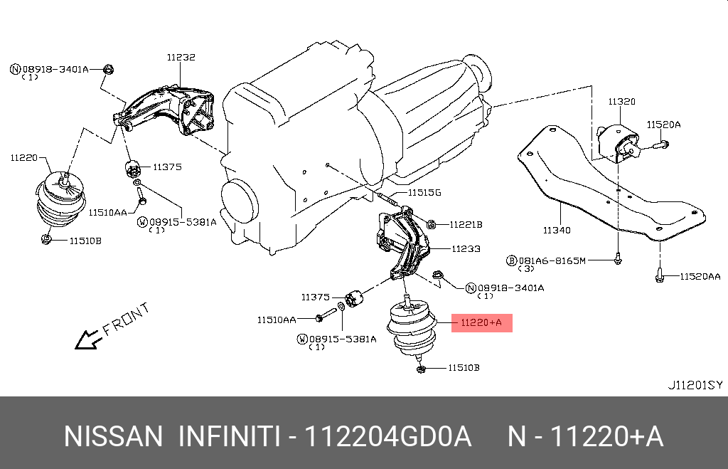 Подушка ДВС лев 2,0 V37 - Nissan 11220-4GD0A