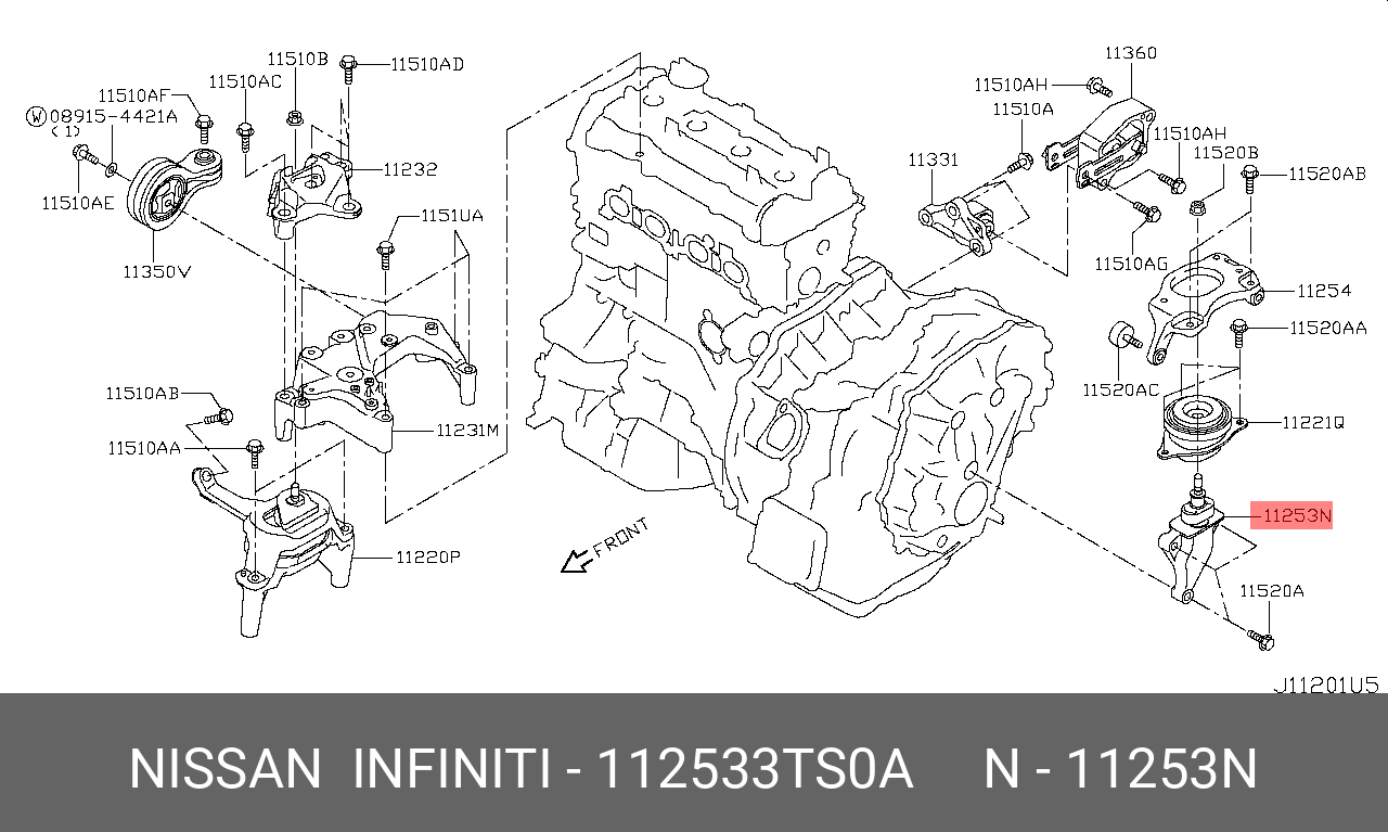 Опора левая кпп/bracket-engine - Nissan 11253-3TS0A