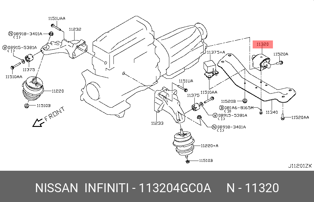 Подушка двигателя - Nissan 11320-4GC0A