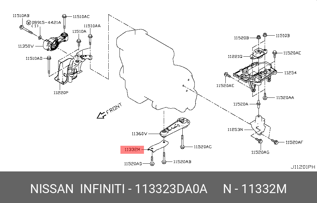 Опора ДВС задняя - Nissan 11332-3DA0A