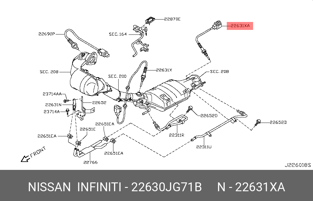 Датчик кислородный нижний - Nissan 22630-JG71B