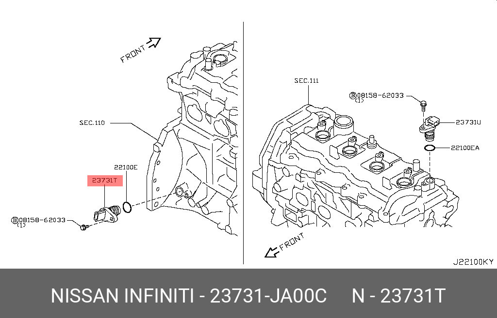 Датчик положения коленвала - Nissan 23731-JA00C