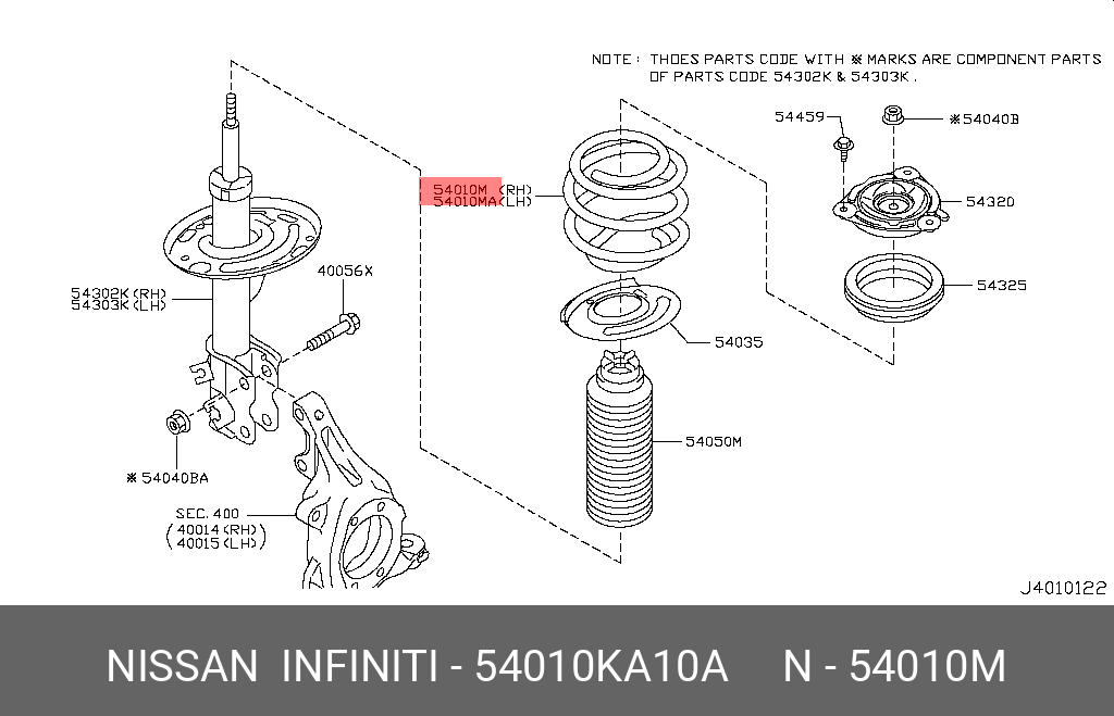 Пружина подвески - Nissan 54010-KA10A