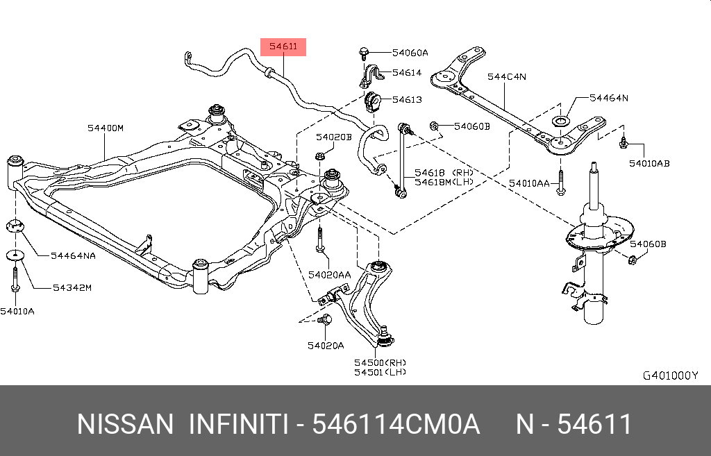 Стабилизатор передни - Nissan 54611-4CM0A