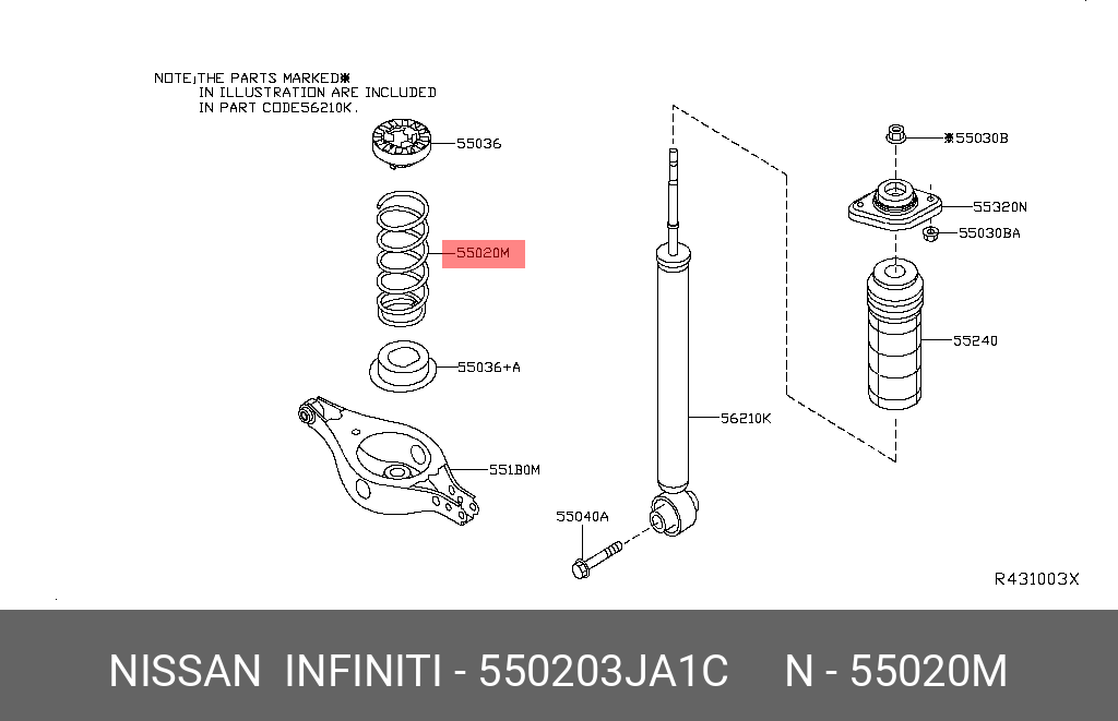 Пружина ходовой части - Nissan 55020-3JA1C