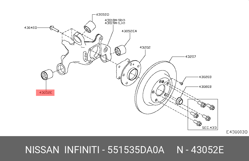 Сайлентблок рычага подвески | зад | - Nissan 55153-5DA0A