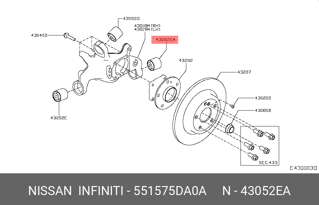Сайлентблок рычага подвески | зад | - Nissan 55157-5DA0A