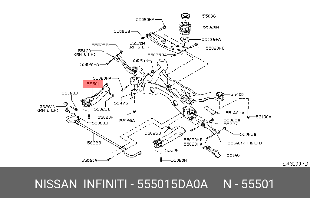 Рычаг подвески | зад прав | - Nissan 55501-5DA0A
