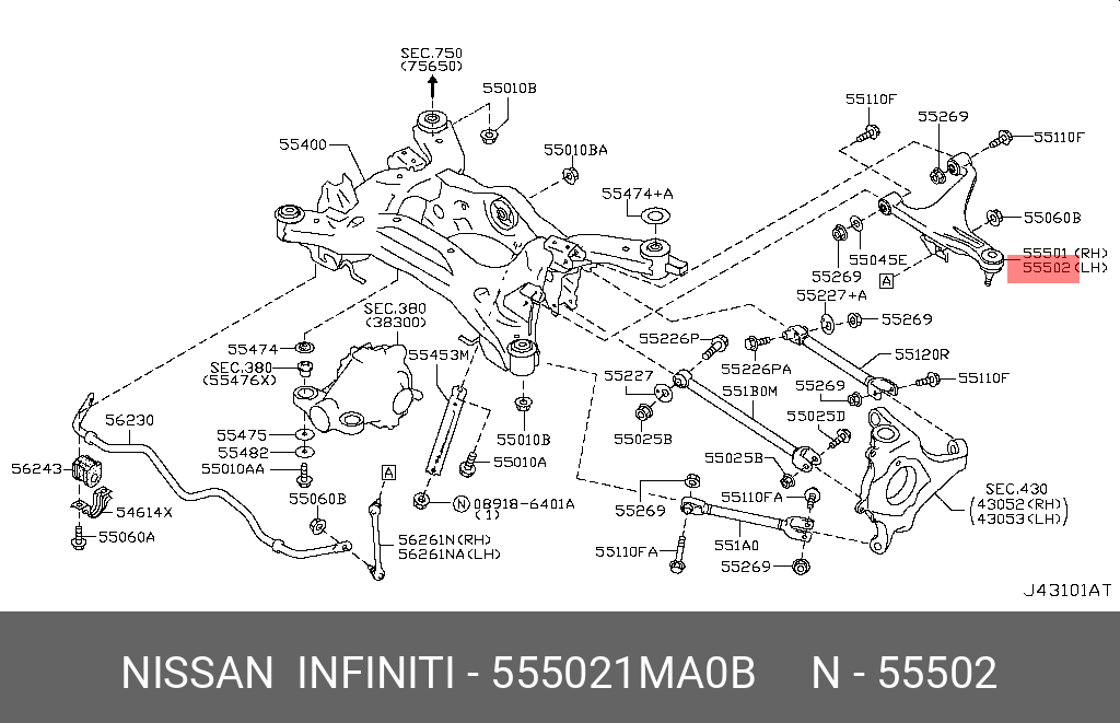 Рычаг подвески - Nissan 55502-1MA0B