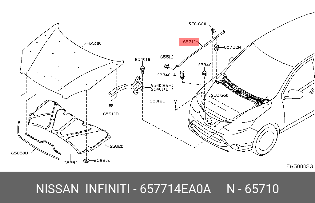 Упор капота - Nissan 65771-4EA0A