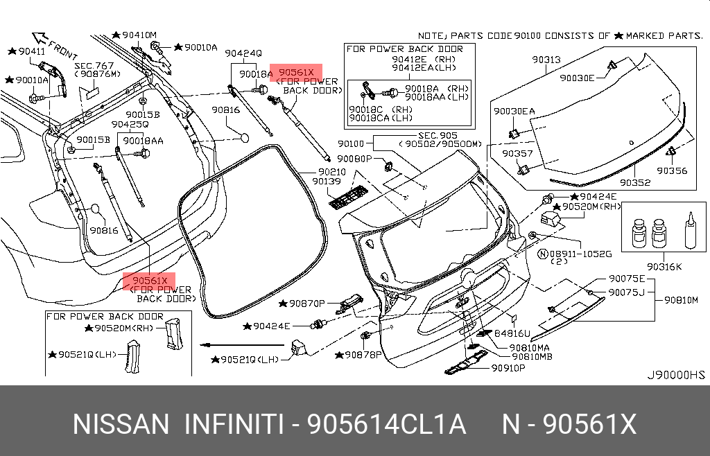 Газоразрядный упор, амортизатор багажника - Nissan 90561-4CL1A