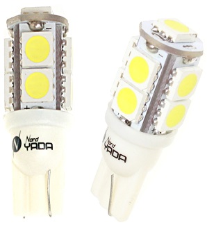 Светодиод 12V t10-9smd (size 5050) W5W теплый белый 1.2w 45lm - Nord Yada 900295