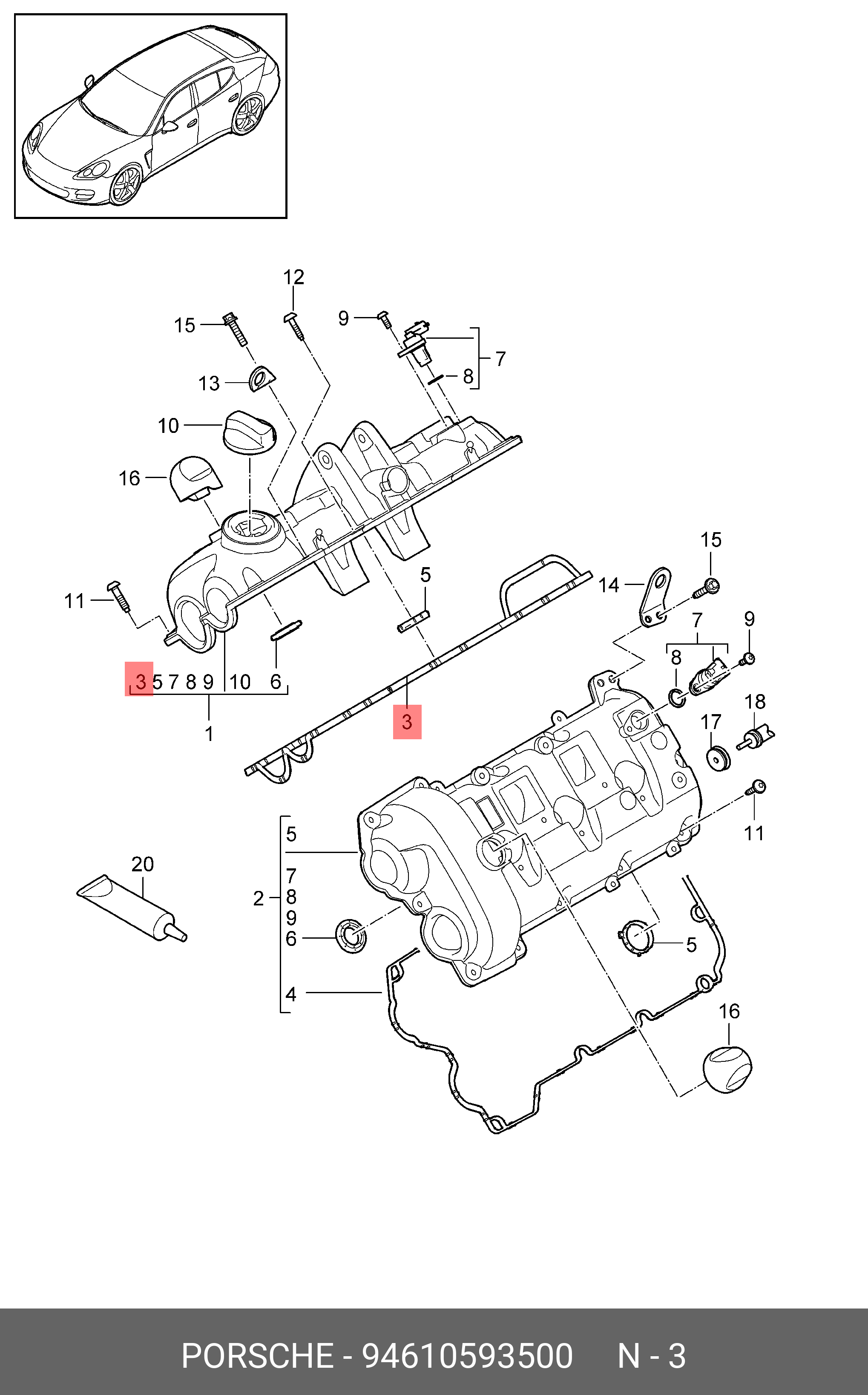 Прокладка цил.1-3_wc22 - Porsche 94610593500