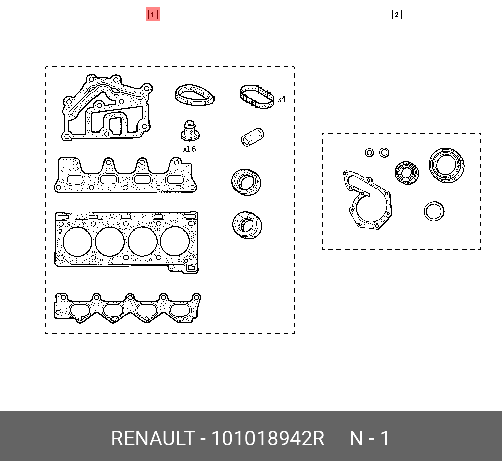 Комплект прокладок ГБЦ - Renault 101018942R